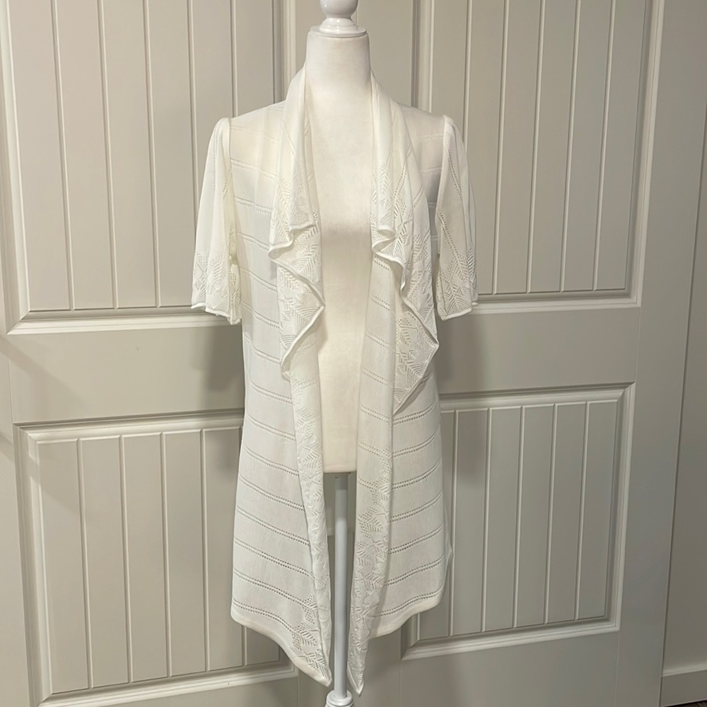 Exclusively Misook Pointelle Knit Sheer Cardigan